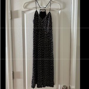 LOFT Navy Blue And Tan Polka Dot Sleeveless Midi Dress XS